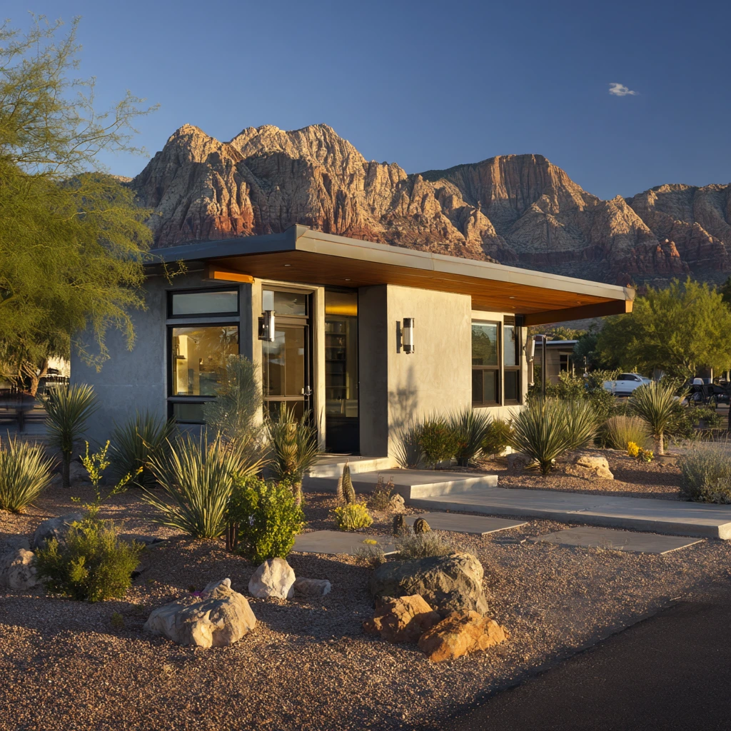 Modern ADU exterior with contemporary design and desert landscaping